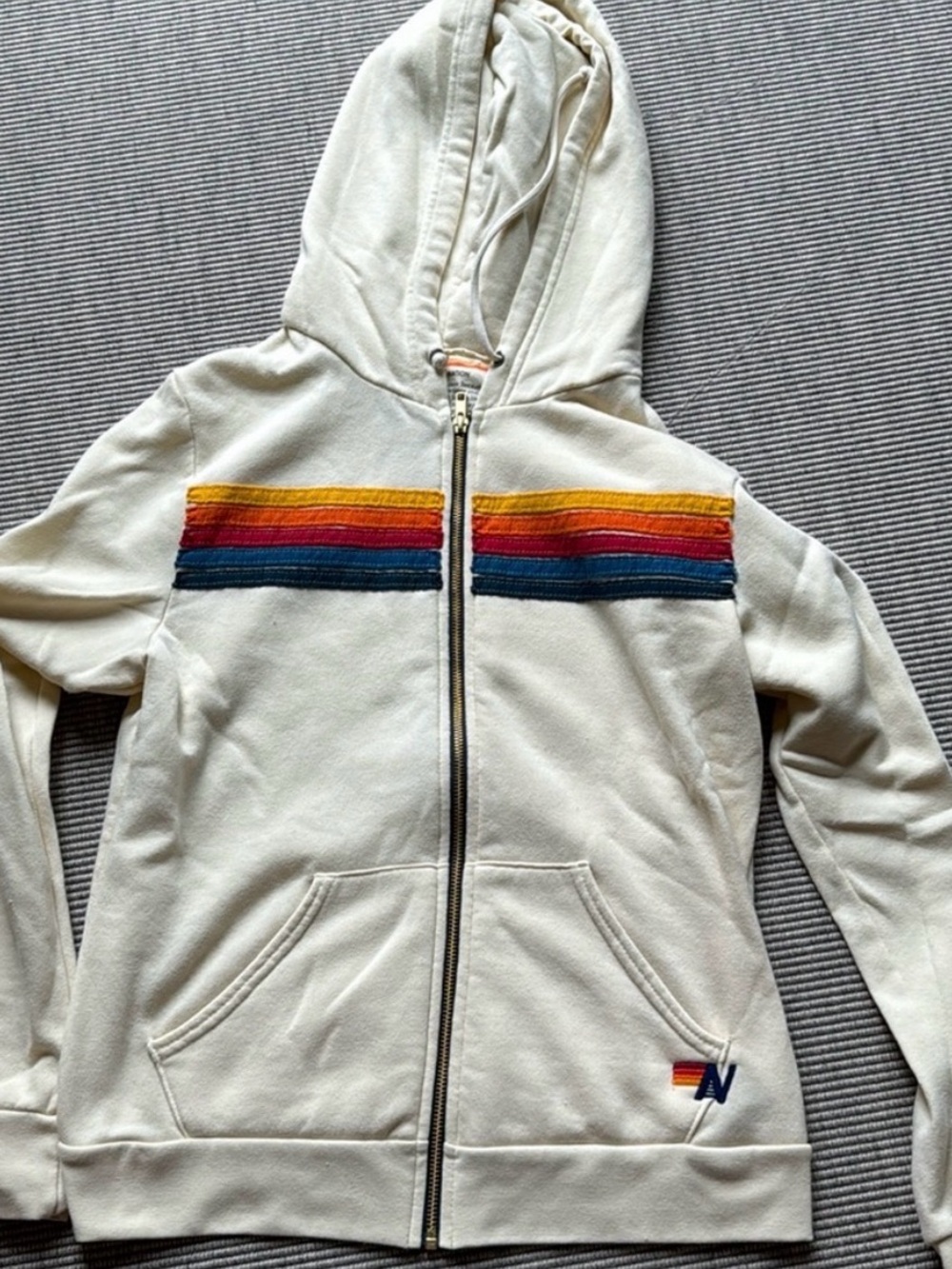 EUC Women’s Aviator Nation Retro Stripe Zip-Up Hoodie - Cream M - Picture 2 of 6